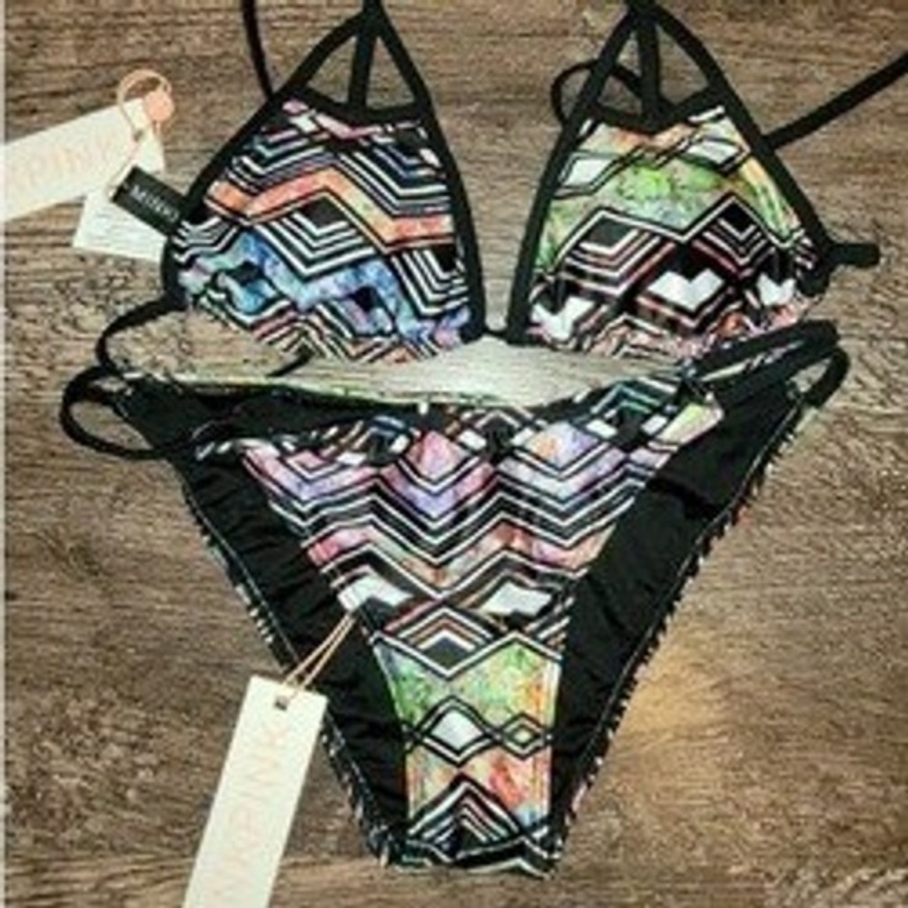 MINKPINK Multicolor Geometric Print Bikini‎ Set Swimsuit Beachwear